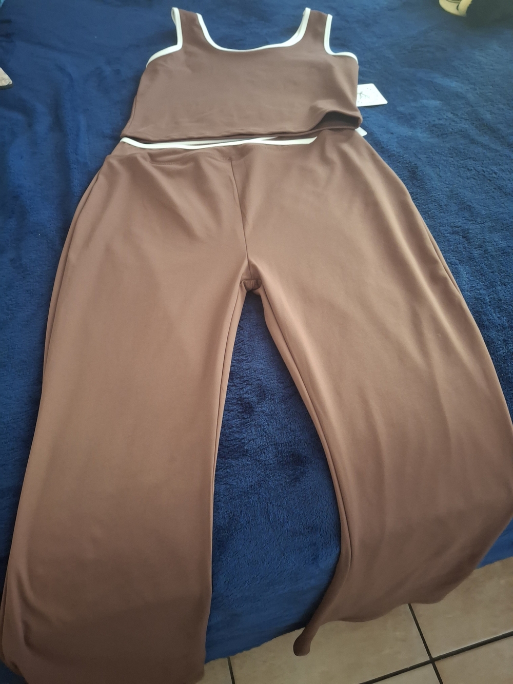 Brown Wide-Leg Jumpsuit with Contrast Trim